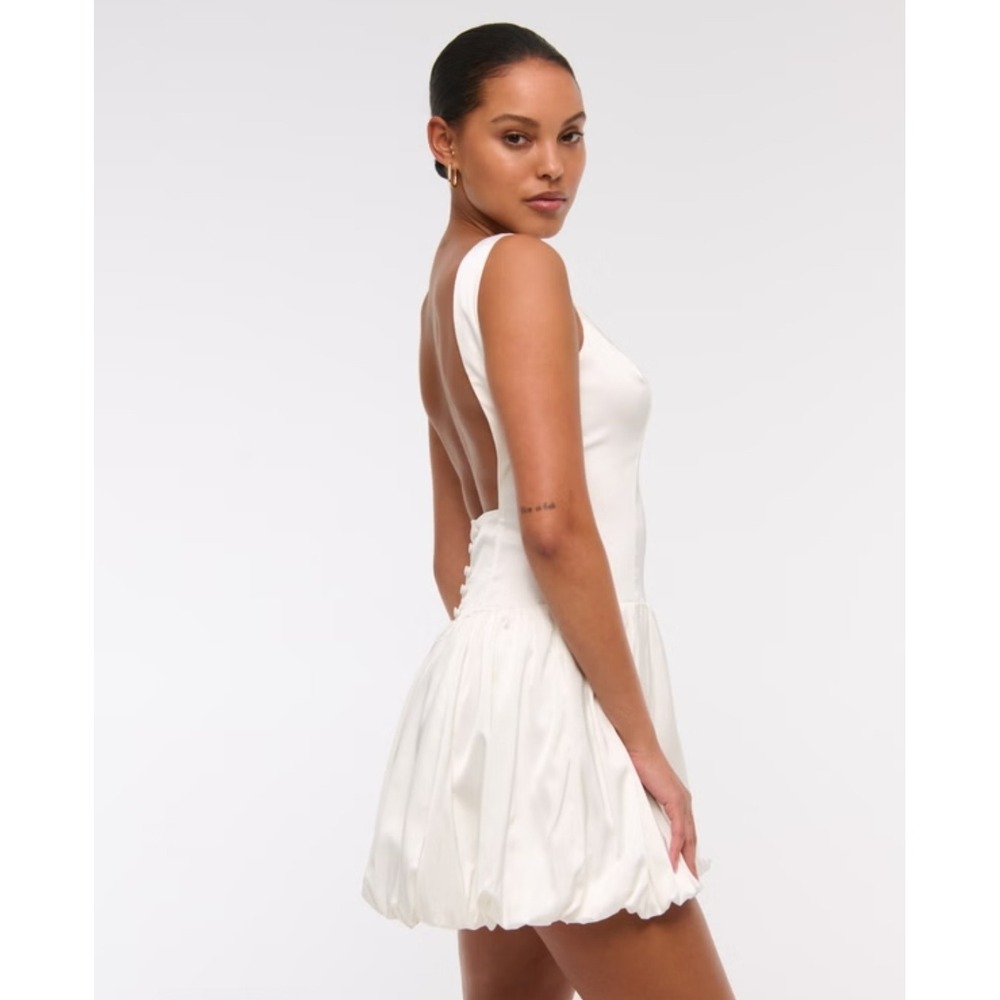 Abercrombie & Fitch Bubble Hem Dress Women Medium White Satin Open Back Mini
